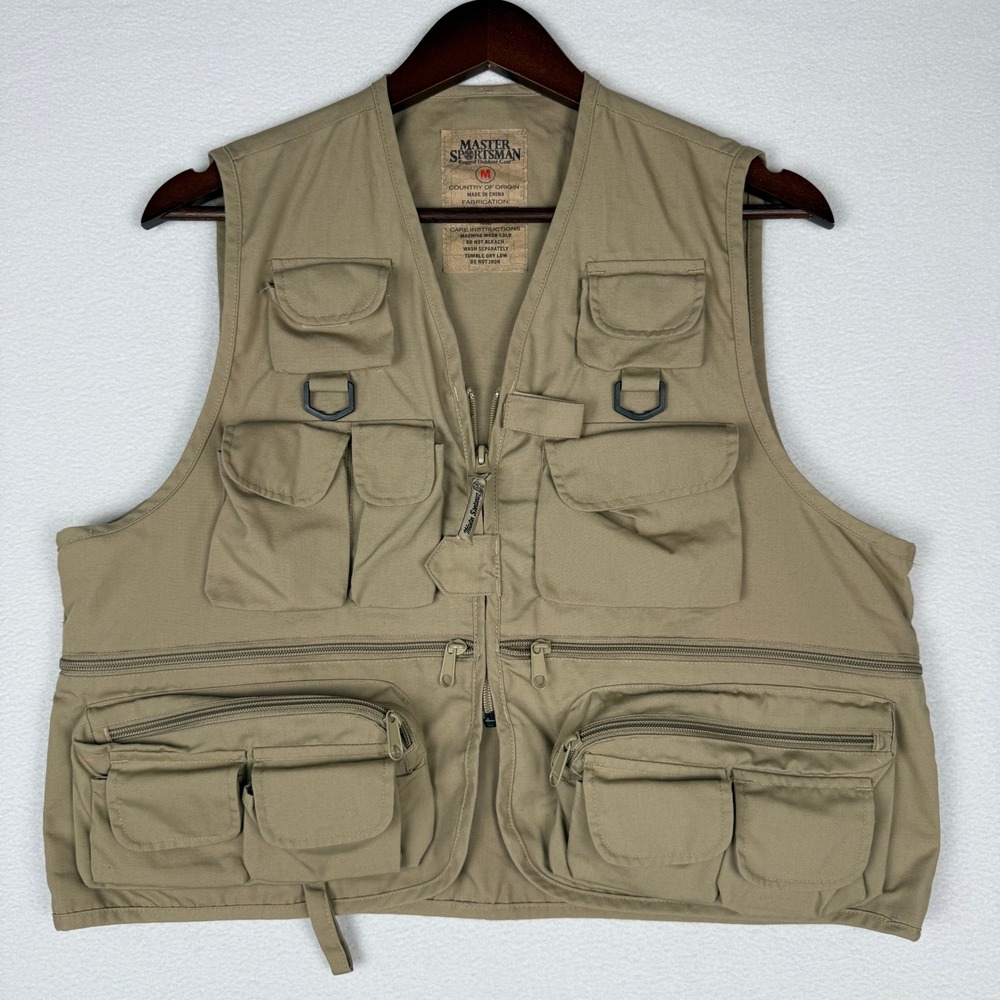 Master Sportsman Mens‎ M Khaki Tan Multi Pocket Fly Fishing Hunting Utility Vest